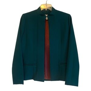 REAL Vintage hunter forest green open front blazer jacket mandarin collar coat